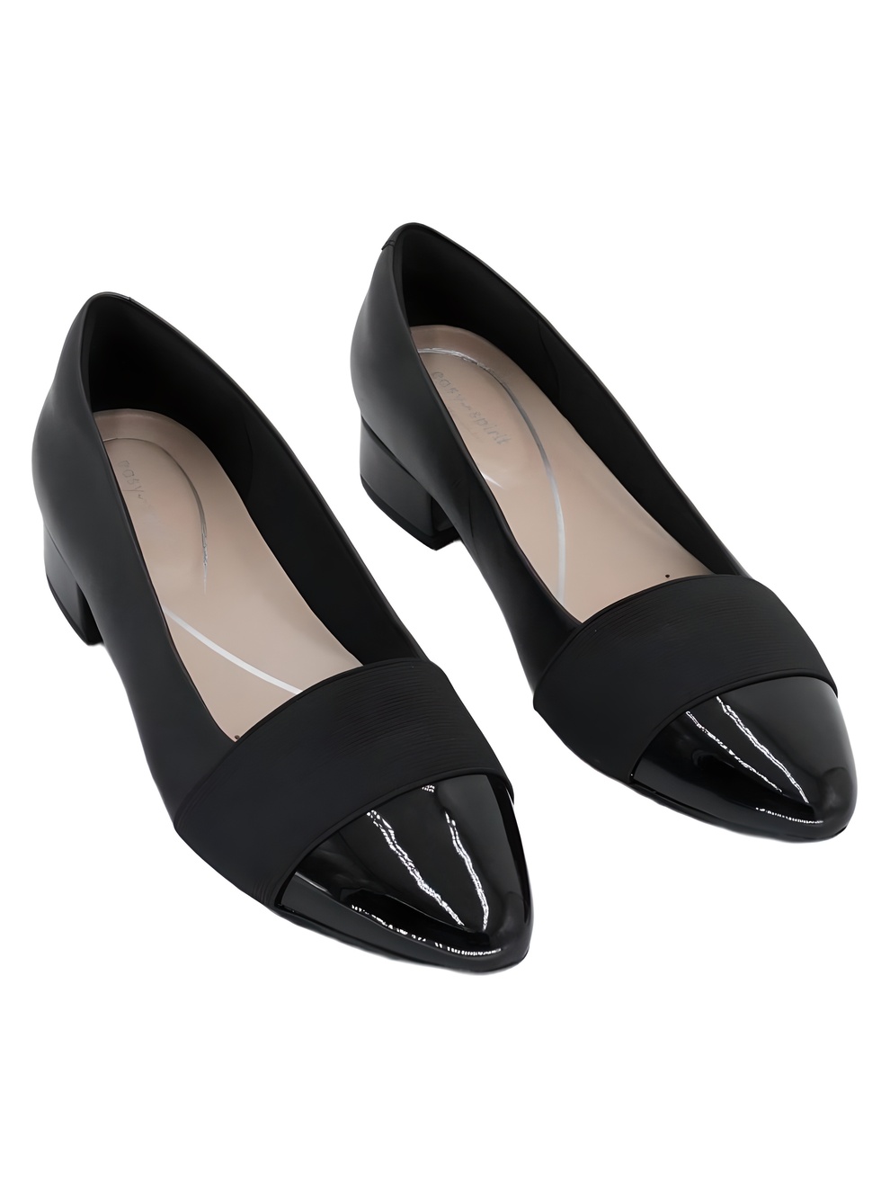Easy Spirit Secasia Casta Cap Toe Black Patent Pointed Toe Low Block Size 9M
